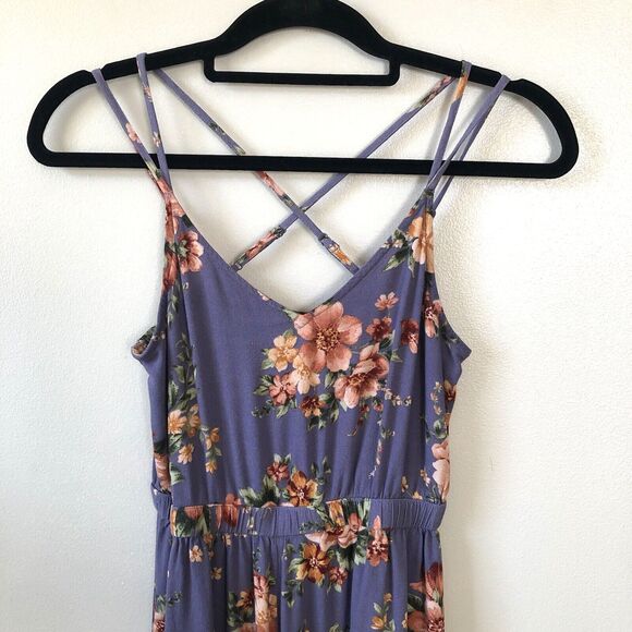 American Eagle Jumpsuit Small Cropped Floral Ruffle Flare Leg Adjustable Strappy - Picture 2 of 13